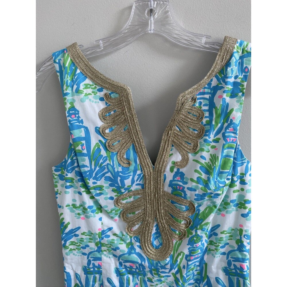 Lilly Pulitzer Janice Shift Dress Womens 2 Blue Lighthouse Gold Trim Sleeveless - Picture 3 of 9